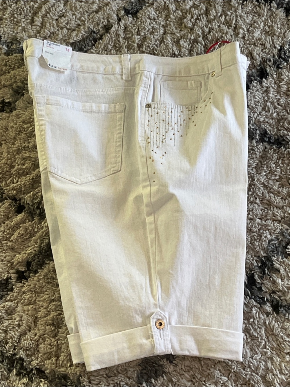 Style & Co. Denim White Rhinestone Embellished Bermuda Shorts NWT Size 14 - Picture 7 of 7